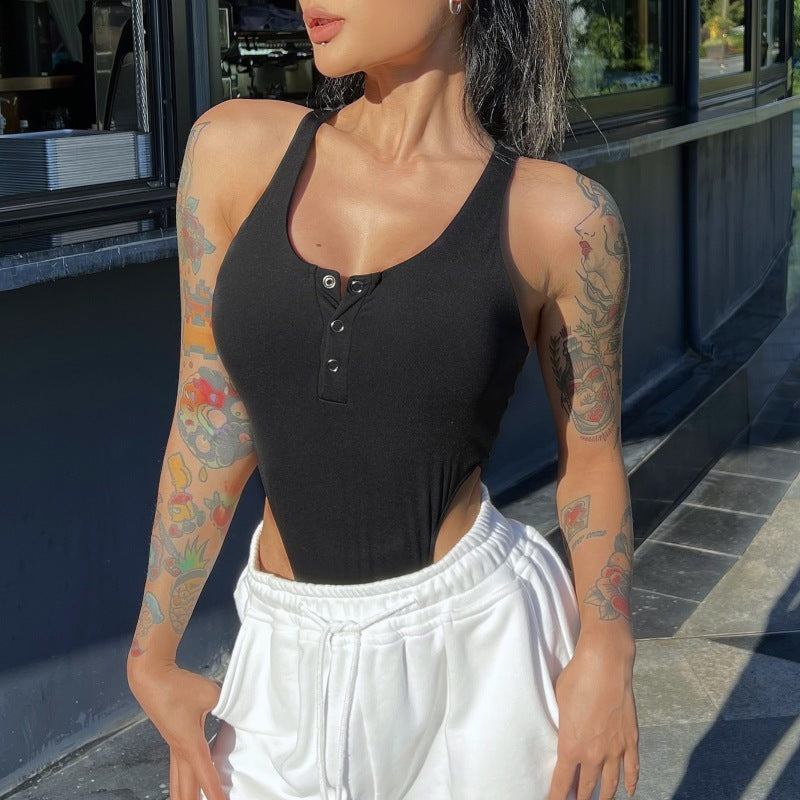 Sujetador deportivo de una pieza, sexy, ajustado, sin mangas, con cuello en U, informal, de color liso, para mujer