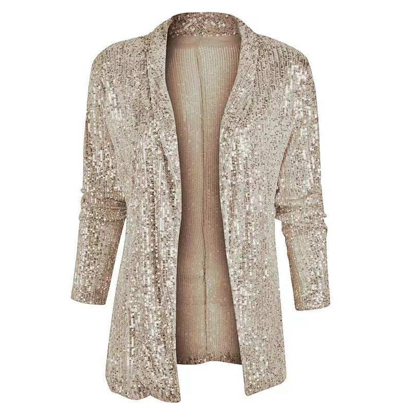 Chaqueta informal de lentejuelas de color liso y corte entallado para mujer