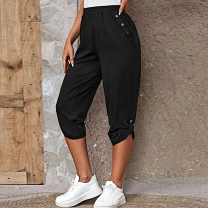 Pantalones elásticos recortados casuales de moda de verano para mujer