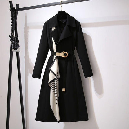 Women Fashion Casual Solid Color Silk Scarf Belt Long Sleeve Coat Jacket