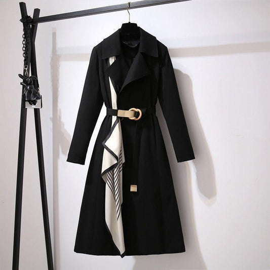 Women Fashion Casual Solid Color Silk Scarf Belt Long Sleeve Coat Jacket