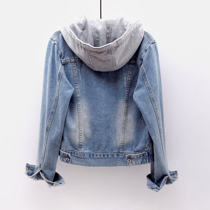 Chaqueta vaquera con capucha de manga larga informal de moda para mujer