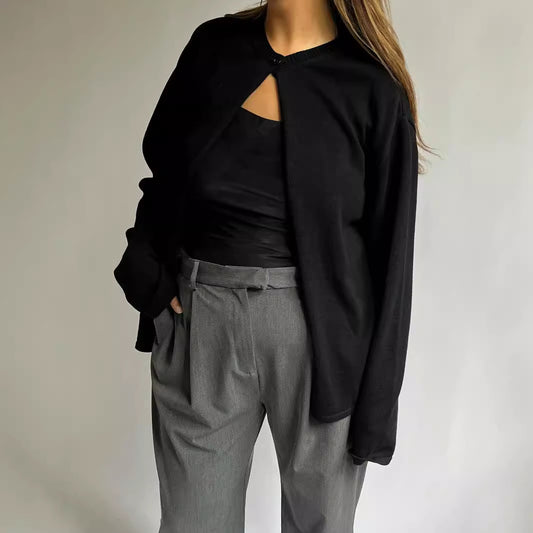 Women Fashion Casual Solid Color Long Sleeve Knitted Sweater Jacket