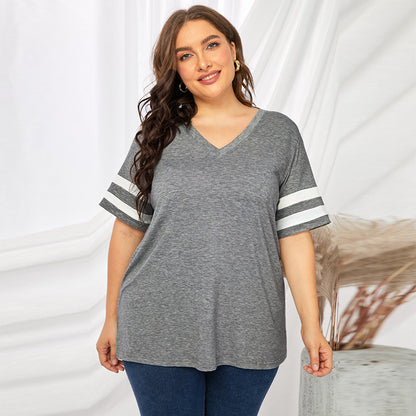Camiseta informal de manga corta con cuello en V y talla grande para mujer para verano