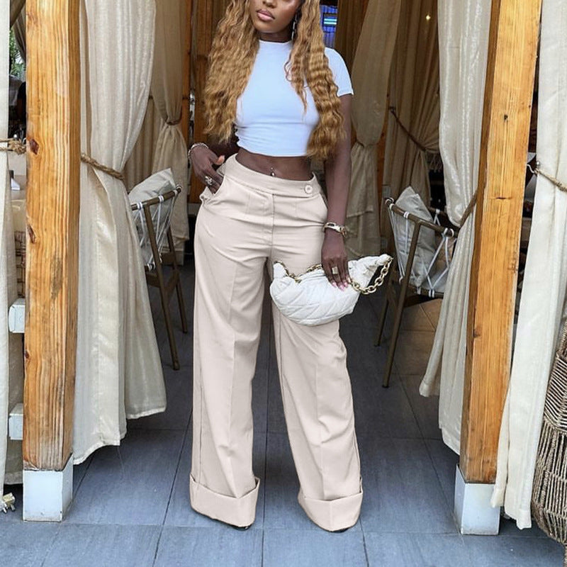 Women Fashion Casual Solid Color Leg Pants