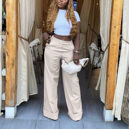 Women Fashion Casual Solid Color Leg Pants