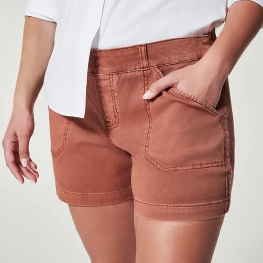 Pantalones cortos elásticos de color liso informales a la moda para mujer