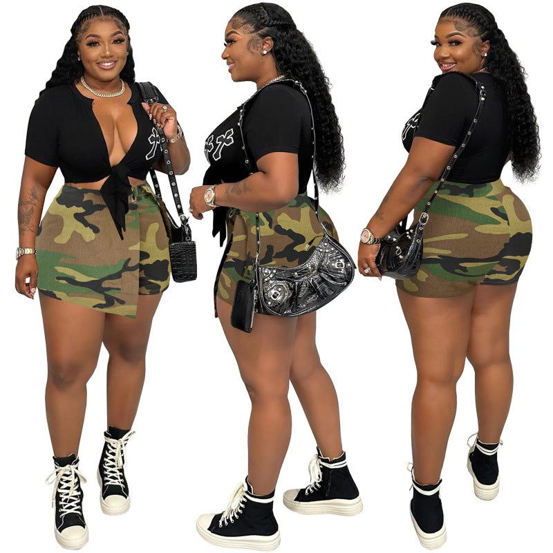 Culottes irregulares con estampado de camuflaje informal a la moda para mujer