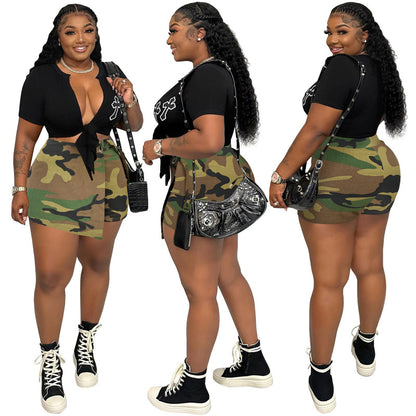 Culottes irregulares con estampado de camuflaje informal a la moda para mujer