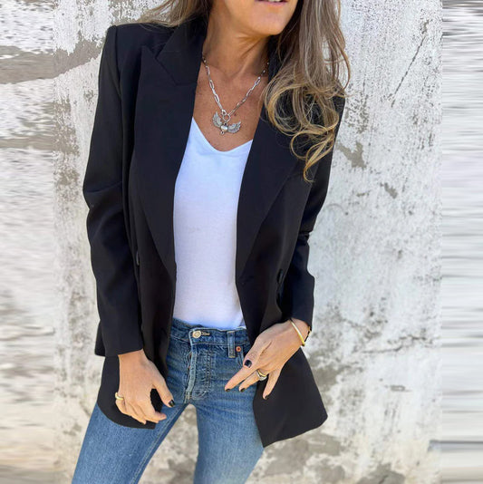 Blazer informal de manga larga de color liso para mujer