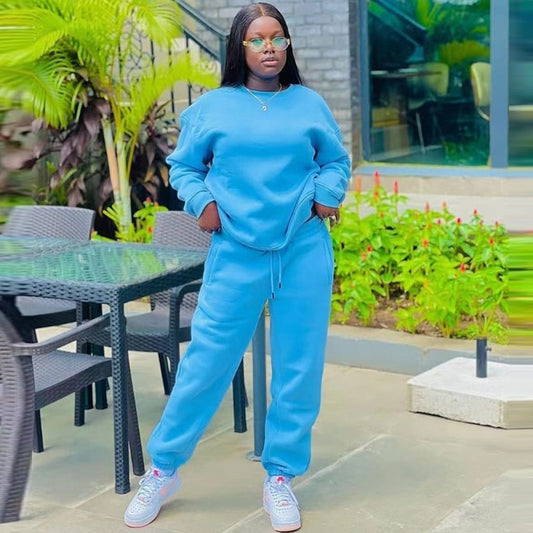 Conjunto deportivo informal de sudadera y pantalón de manga larga para mujer, color liso
