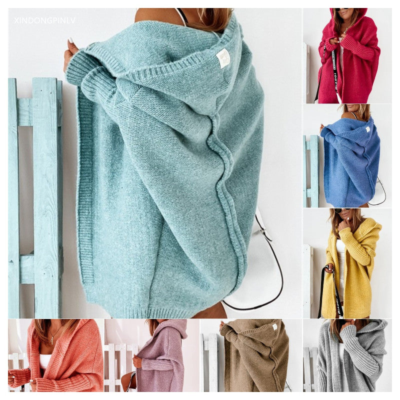 Cárdigan de punto holgado, suave y con capucha, de manga larga, color liso, informal, para mujer