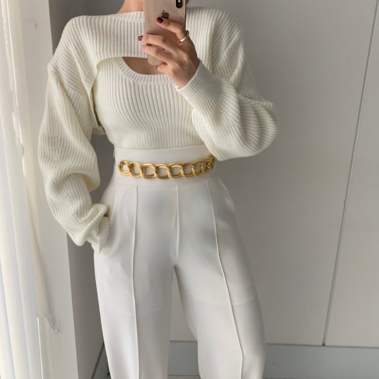 Conjunto informal de dos piezas para mujer, elegante y atrevido, con temperamento otoñal.