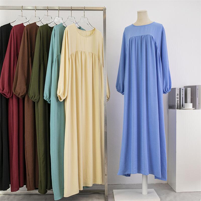 Vestido holgado informal de manga larga de color liso para mujer, talla grande