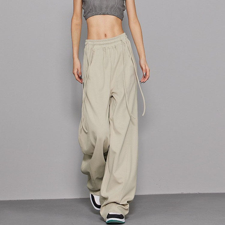 Women Loose Casual Sports Simple Drawstring Breathable Wide Leg Cargo Pants