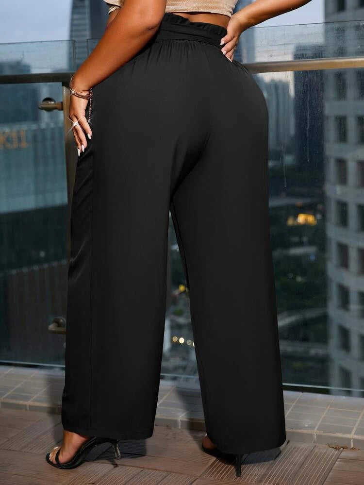 Women Summer Casual Plus Size Solid Color Wide Leg Pants