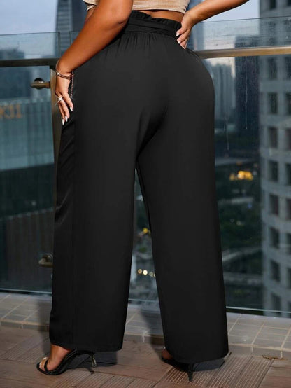 Women Summer Casual Plus Size Solid Color Wide Leg Pants