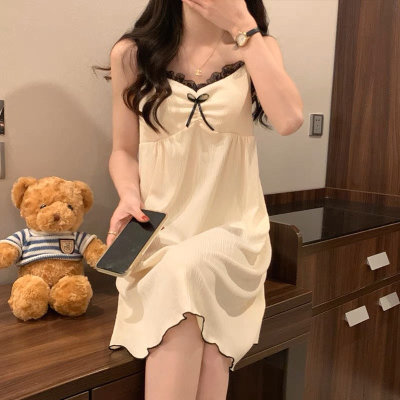 Women Casual Plain Lace Nightdress