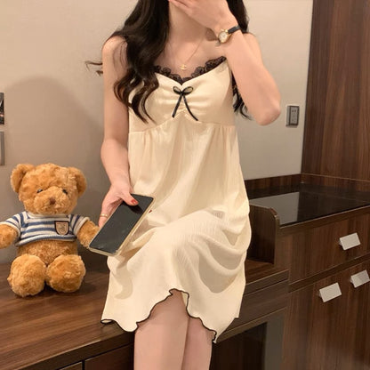 Women Casual Plain Lace Nightdress