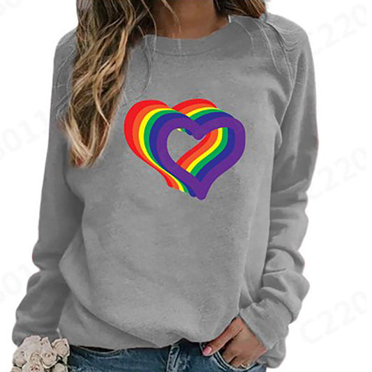 Sudadera con capucha informal holgada de manga larga con cuello redondo y estampado de arcoíris para mujer