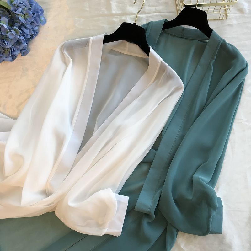 Women Casual Beach Vacation Sunscreen Chiffon Cardigan Jacket