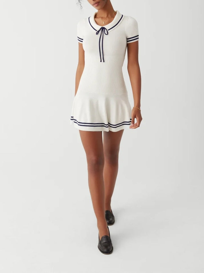 Vestido de verano para mujer, estilo universitario, informal, de manga corta, tejido a rayas, con cuello polo