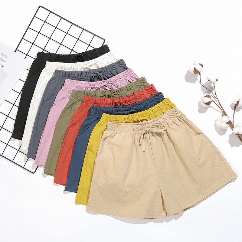 Women Linen Cotton Linen Sports Casual Wide Leg Shorts
