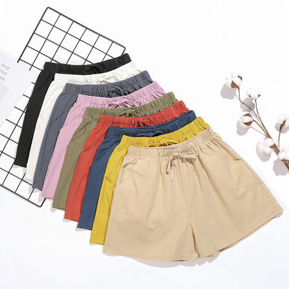 Women Linen Cotton Linen Sports Casual Wide Leg Shorts