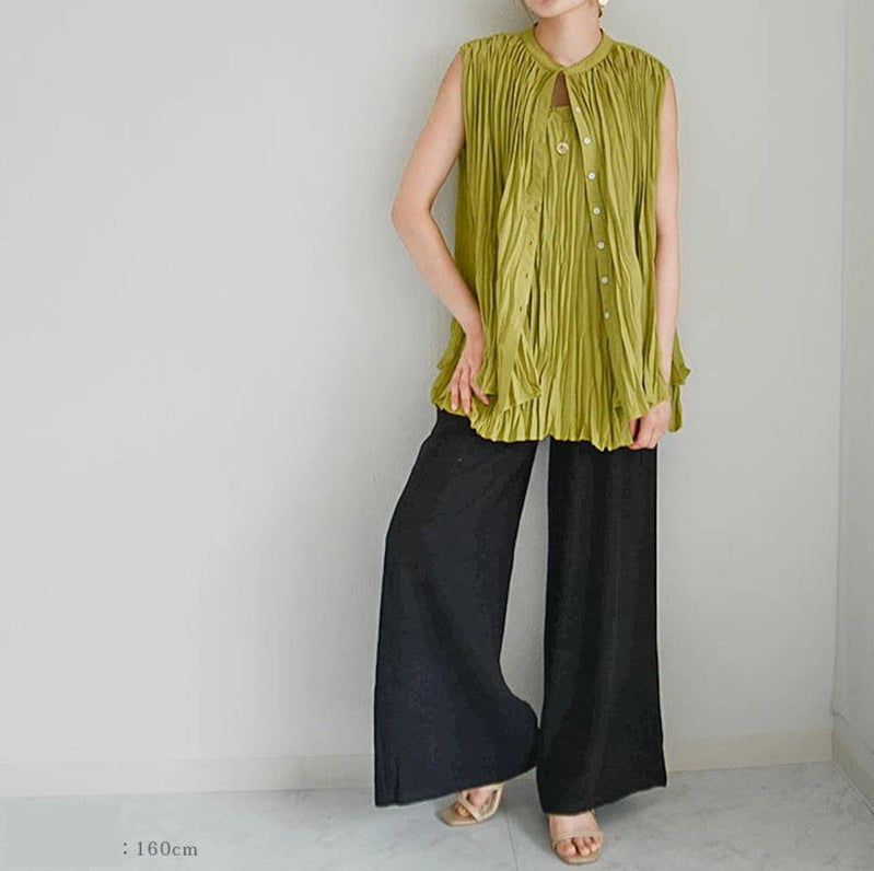 Women Casual Loose Solid Color Mid-Waist Linen Cotton Blend Wide Leg Pants