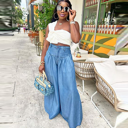 Vaqueros rectos y anchos de pierna ancha para mujer