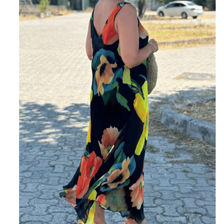 Summer Women Casual Plus Size Floral Printed Sleeveless Dress