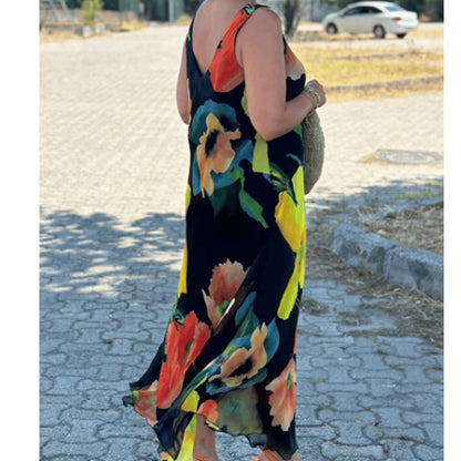 Summer Women Casual Plus Size Floral Printed Sleeveless Dress