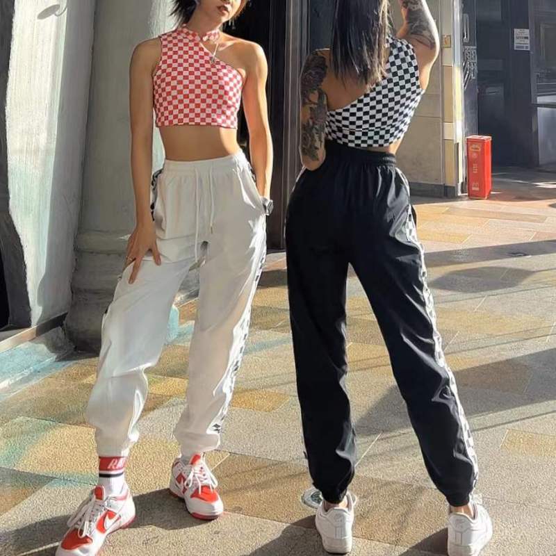 Retro Checkerboard Print Casual Fashion Women'S Sports Pants