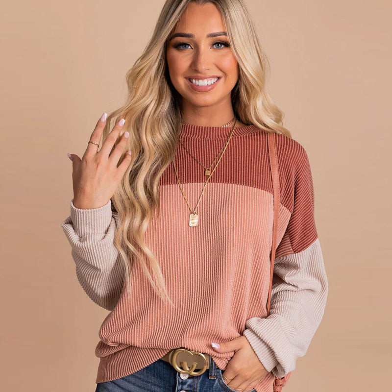 Sudadera informal de manga larga y colores combinados para mujer