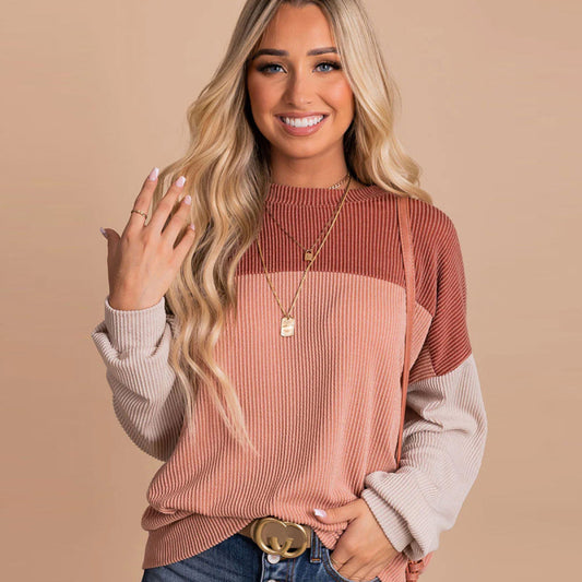 Sudadera informal de manga larga y colores combinados para mujer