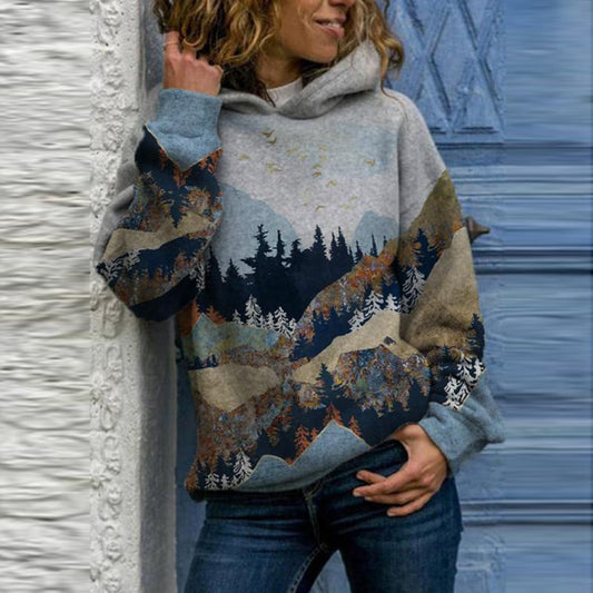 Sudadera con capucha de manga larga con estampado gráfico de otoño para mujer