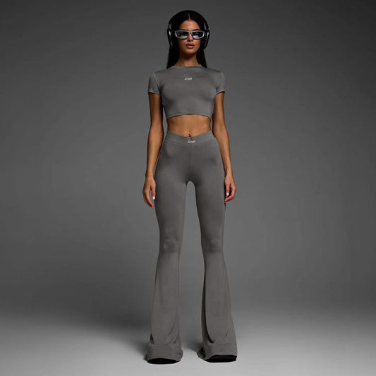 Conjunto de dos piezas de top y pantalón de manga corta de color liso informal para mujer