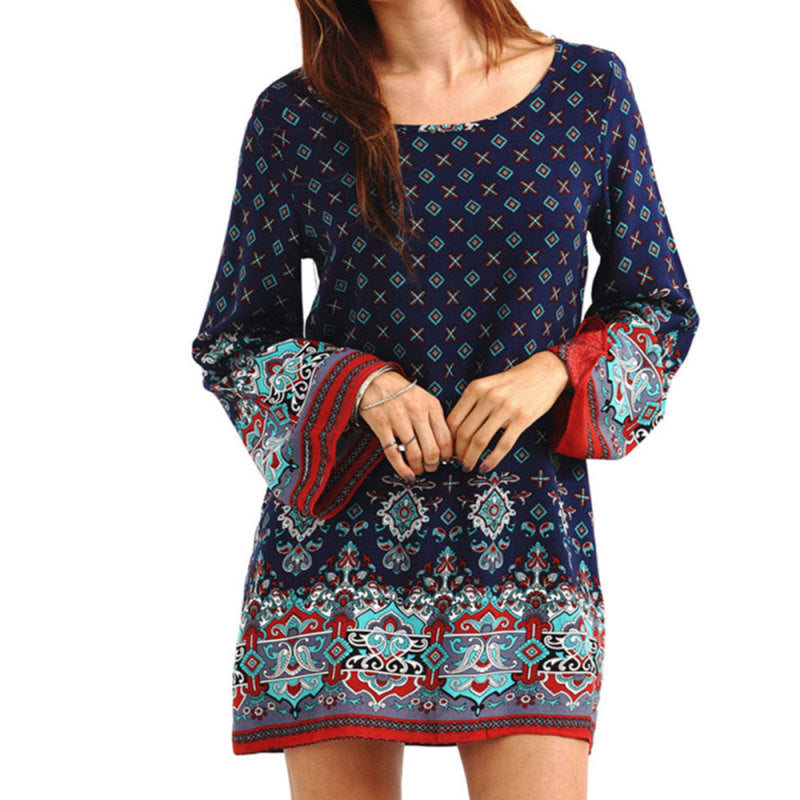 Vestido mini de playa bohemio de verano holgado con estampado geométrico informal de gasa vintage para mujer