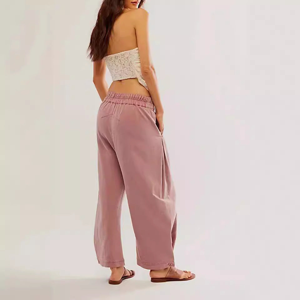 Vaqueros holgados de cintura elástica de color liso para mujer