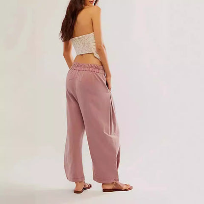 Vaqueros holgados de cintura elástica de color liso para mujer