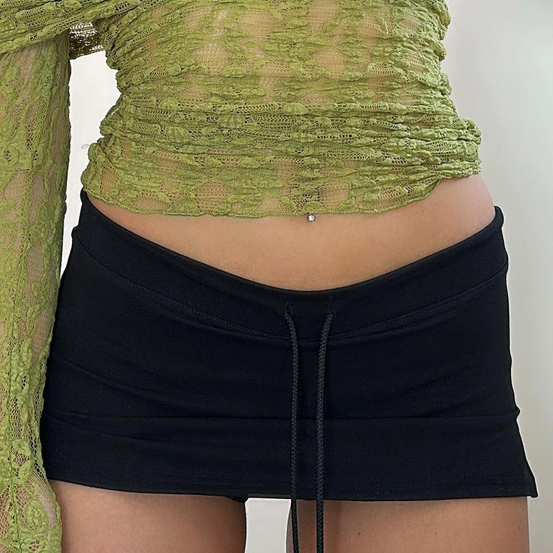 Women Fashion Casual Solid Color High Waist Skirt