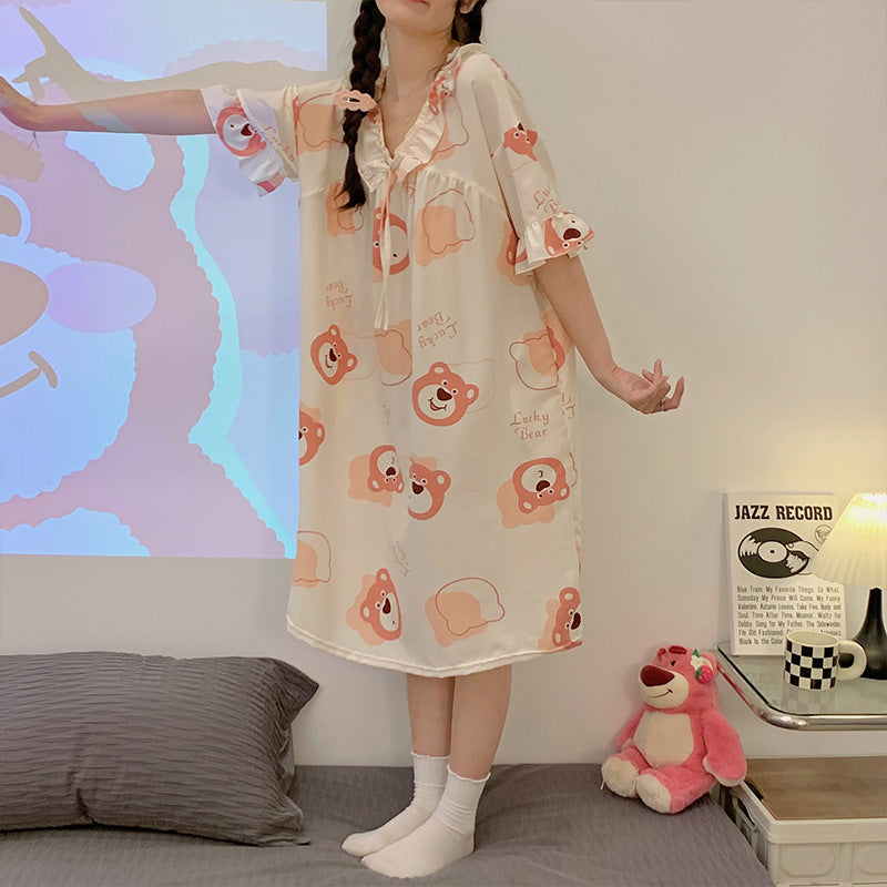 Pijama informal sencillo de algodón con estampado de manga corta para mujer