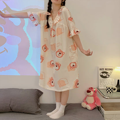 Pijama informal sencillo de algodón con estampado de manga corta para mujer