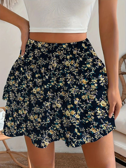 Women Fashion Casual Floral Printed High Waist Skirt