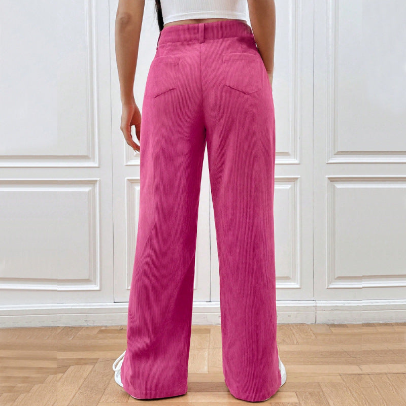 Women Fashion Casual Solid Color Corduroy Straight Leg Pants