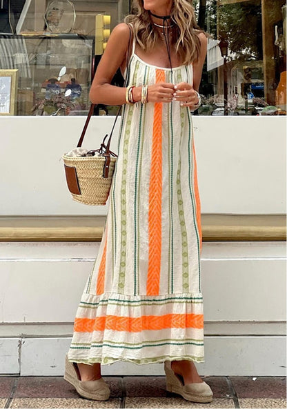 Bohemian Women Casual Print Sling Loose Maxi Dress