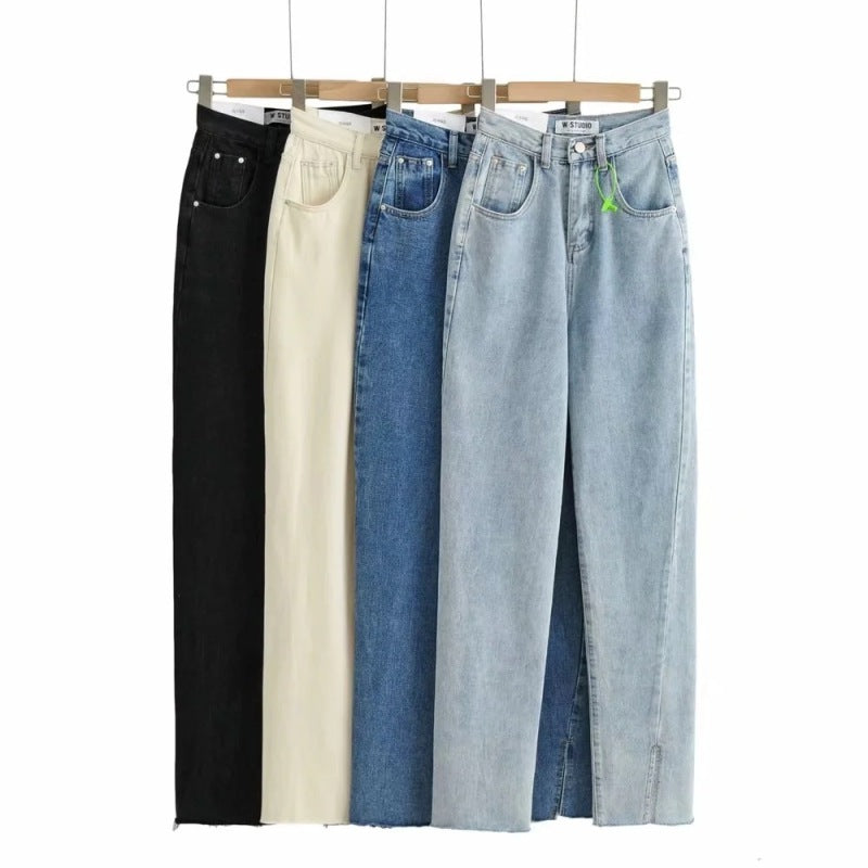 Vaqueros de mezclilla con cintura definida y color liso para mujer