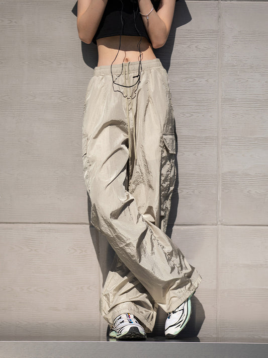 Women Fashion Casual Metal Nylon Loose Cargo Pants