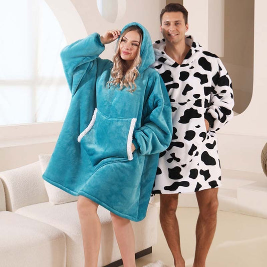 Couples Spring Autumn Casual Lazy Home Solid Color Flannel Long Sleeve Hooded Sleepwear