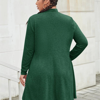 Women Fashion Casual Solid Color Mock Neck Long Sleeve Plus Size Dress